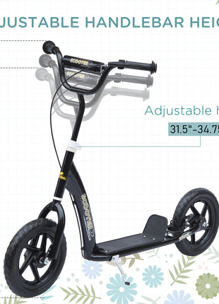 Kick Scooter for Kids 5-12 Years Old with Adjustable Height Handlebar, Non-slip Footplate, Big Wheels, Rear Brake, Black
