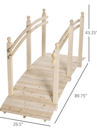 Wooden Arch Garden Bridge, Safety Rails for Backyard Ponds, Creeks, Streams, 7.5' , Natural