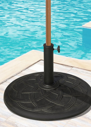 22" 42 lbs Round Resin Umbrella Base Stand Market Parasol Holder with Beautiful Decorative Pattern & Easy Setup, for Φ1.5", Φ1.89" Pole, for Lawn, Deck, Backyard, Garden, Bronze