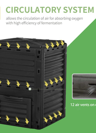 Garden Compost Bin 80 Gallon Outdoor Large Capacity Composter Fast Create Fertile Soil Aerating Box, Easy Assembly, Black
