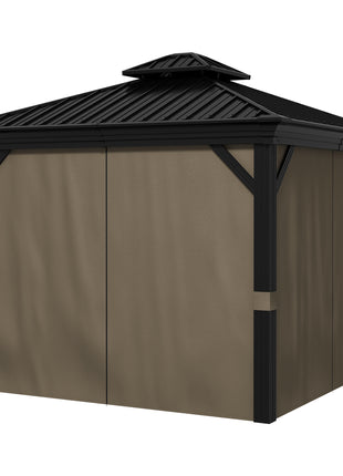 10' x 10' Hardtop Gazebo, Pavilion Gazebo with Curtains, Nettings, Aluminum Frame, Hooks, for Garden, Patio, Dark Brown