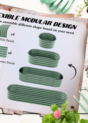 6.4' x 2' x 1' Galvanized Raised Garden Bed Kit, Metal Planter Box with Safety Edging, Green