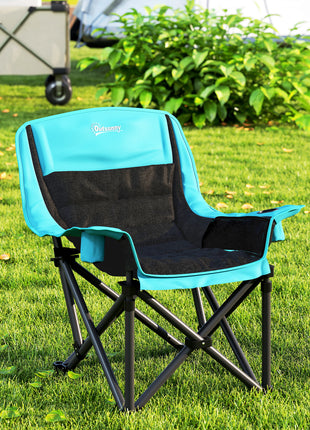 Camping Chair for Adults, Portable Folding Camping Chair w/ Side Pockets, Cup Holders, Carry Bag, Green and Black