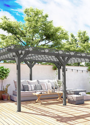 12' x 16' Outdoor Pergola, Wood Gazebo Grape Trellis with Stable Structure for Climbing Plant Support, Gray