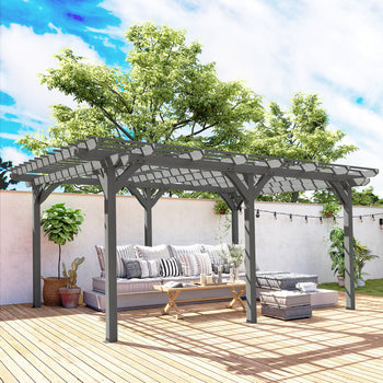 12' x 16' Outdoor Pergola, Wood Gazebo Grape Trellis with Stable Structure for Climbing Plant Support, Gray