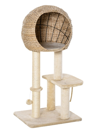 Cat Tree with Sisal Scratching Post Condo and Hanging Rope 39" H, Beige