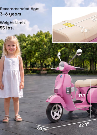 12V Kid Motorcycle, Electric Motorbike with Training Wheels, Rear Suspension, Steering Limitation for 3-6 Years, Pink