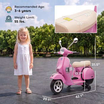 12V Kid Motorcycle, Electric Motorbike with Training Wheels, Rear Suspension, Steering Limitation for 3-6 Years, Pink