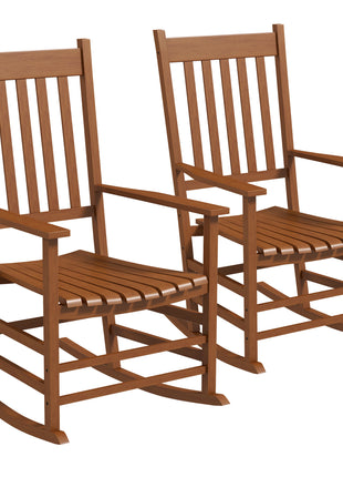 Outdoor Rocking Chair Set of 2, Patio Wooden Rocking Chair with Smooth Armrests, High Back for Garden, Balcony, Porch, Supports Up to 352 lbs, Teak
