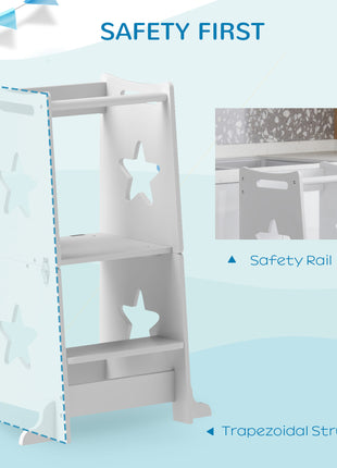2 in 1 Toddler Tower with Safety Rail for Bathroom, Sink, Kitchen or Counter, White
