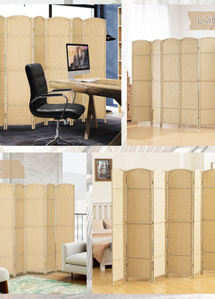 Folding Room Divider Screen 6 Panel 5.6' Tall Privacy Screen Freestanding Room Partition for Home Office, Beige