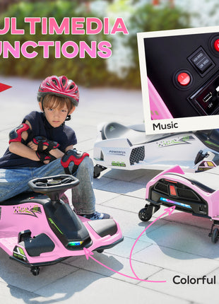 12V Electric Drifting Go Kart w/ Slow Start, Music, Lights, Pink