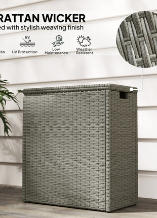 17-Gallon Small Deck Box, Wicker Outdoor Storage Box with Acacia Wood Top for Patio Cushions and Garden Tools, Gray