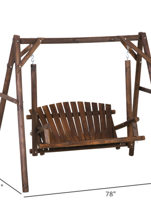 2-Seat Wooden Swing Bench, Ergonomic Design, 'A' Frame Construction, Stable and Non-Slip, Solid Wood Frame Log Garden Swing, for Outdoor and Indoor, Brown