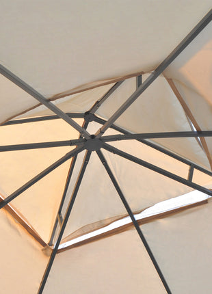 10' x 10' Patio Gazebo with Corner Frame Shelves, Double Roof Outdoor Gazebo Canopy Shelter with Netting for Patio, Wedding, Catering & Events, Cream White