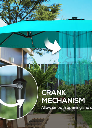 13ft Double-Sided Market Umbrella, Large Patio Umbrella with Solar Lights, Crank Handle for Garden, Pool, Yard, Blue