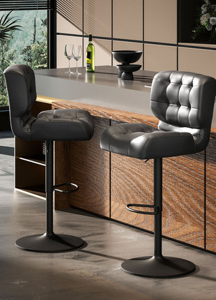 Bar Height Bar Stools Set of 2 with Adjustable Seat, Adjustable Swivel Barstools with Thick Padded Cushion and Metal Footrest for Home Bar, Black