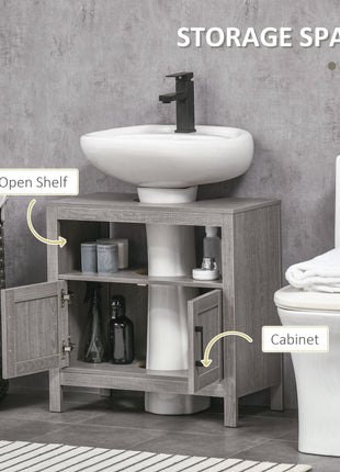 Pedestal Sink Storage Cabinet, Bathroom Under Sink Cabinet with 2 Doors and Open Shelf, Bathroom Vanity, Gray