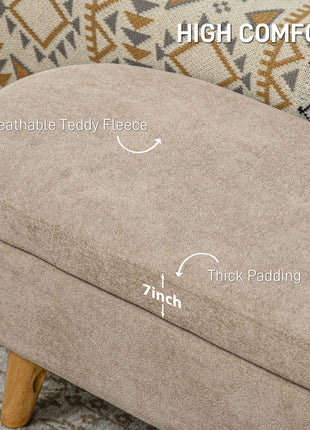 Storage Ottoman Bench, 43.3" Upholstered End of Bed Bench with Wood Legs, Modern Entryway Bench, Beige