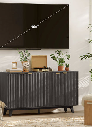 Fluted Sideboard Buffet Cabinet, 55" Coffee Bar Cabinet with 4 Doors, 2 Adjustable Shelves, 5 Wood Legs, Dark Gray
