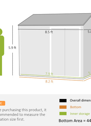 8' x 6' Metal Garden Storage Shed, Extra Large Outdoor Tool Storage House w/ Doors, Window and Air Vents, Dark Gray
