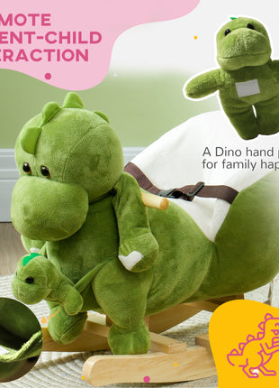 Rocking Horse, Ride on Dinosaur w/ Seat Belt, 32 Songs & Hand Puppet for 18-36 Months, Green