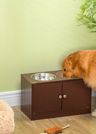 Elevated Dog Bowls with Storage Cabinet, Raised Dog Bowl Stand Pet Food Bowl Dog Feeding Station, Brown