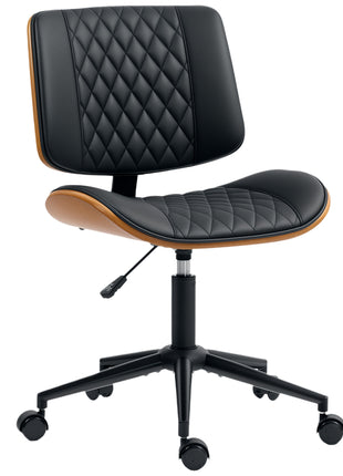 Home Office Chair No Arms with Wheels, PU Leather Desk Chair with Adjustable Height, 360 Swivel for Reading, Black