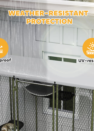 Catio Outdoor Cat Enclosure, Galvanized Steel Walk-in Cat Cage with Waterproof Cover, 5 Adjustable Platforms, Hammock