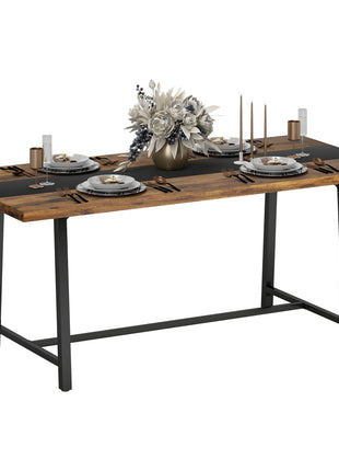Industrial Kitchen Table for 8 People, 70.9" Long Dining Table with Large Tabletop and Steel Legs for Dining Room, Brown