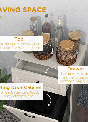 Kitchen Tilt Out Trash Bin Cabinet Free Standing Storage Cabinet with Drawer, Light Gray