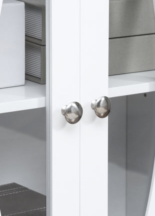 Sideboard, Buffet Cabinet with 3 Tempered Glass Doors, Arc Pattern and Adjustable Storage Shelf, Credenza, White