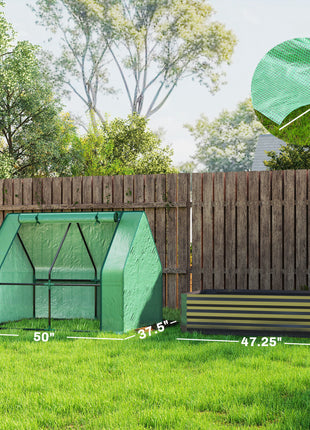 4 x 3 x 3ft Raised Garden Bed with Mini Greenhouse, Galvanized Raised Garden Bed with Cover, Green and Dark Gray