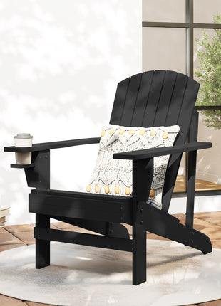 Oversized Adirondack Chair, Outdoor Fire Pit and Porch Seating, Classic Log Lounge w/ Built-in Cupholder, Black