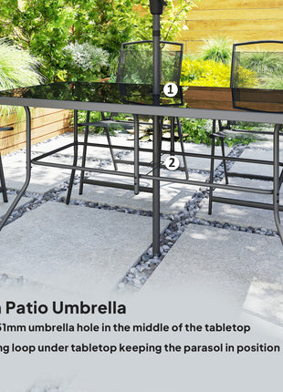 8 Piece Outdoor Dining Set, Patio Furniture Set with Umbrella, 6 Folding Chairs, Rectangle Table and Mesh Seat, Black