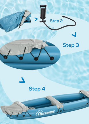 Kayak, 2 Person Inflatable Kayak, Includes Paddles, Aluminum Oars, Repair Kit, Portable Tandem Blow Up Boat, Blue