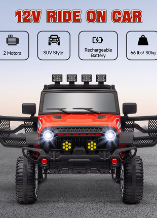 12V Battery Powered Ride on Car, Ride on Truck w/ Remote, 4 Suspension Wheels, Music Horn Lights, Red