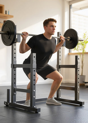 Adjustable Squat Rack, 660lbs Multi-Functional Bench Press Rack for Weight Lifting Home Gym Strength Training, Black