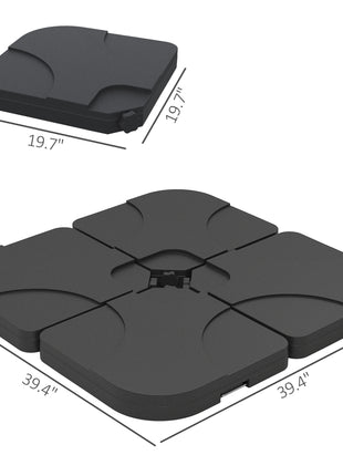 4 Pcs Cantilever Patio Umbrella Base Stand, Outdoor Offset Umbrella Weight Plates, 158 lb Sand or 60 Liter  Water, Black