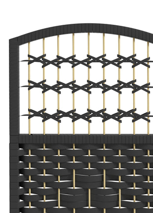 6 Panel Folding Room Divider Portable Privacy Screen Wave Fiber Room Partition for Home Office Black