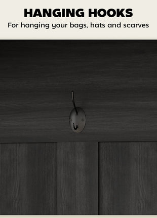 3-in-1 Hall Tree with Shoe Storage, Coat Rack with Bench, Entryway Furniture with Five Hooks, Black Wood Grain