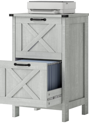 Vertical File Cabinet with 2 Drawers, Rustic Farmhouse Office Storage Cabinet for A4, Letter Size, Distressed Light Gray