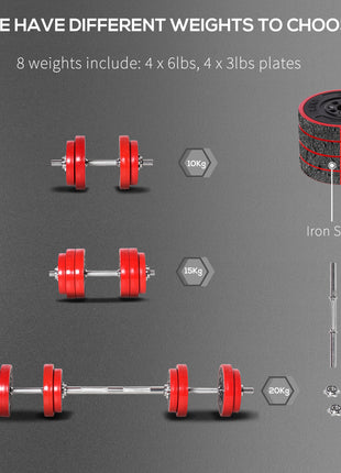 Adjustable Dumbbell Set, 44lbs Convertible to Barbell Weight Set for Home Gym Women and Men Weight Lifting Training