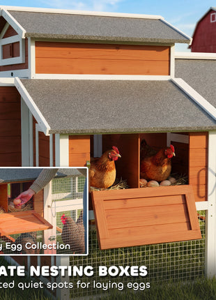 79"L Chicken Coop with Run for 6 Chickens, Wooden Chicken House with Nesting Boxes and Pull-Out Tray