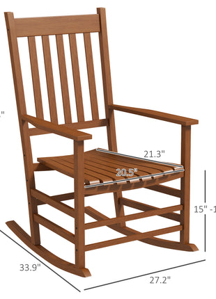 Outdoor Rocking Chair Set of 2, Patio Wooden Rocking Chair with Smooth Armrests, High Back for Garden, Balcony, Porch, Supports Up to 352 lbs, Teak