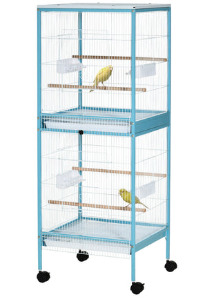 55" 2 In 1 Bird Cage Aviary Parakeet House for finches, budgies with Wheels, Light Blue