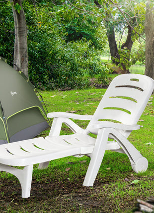 Outdoor Chaise Lounge Chair on Wheels, Waterproof, Quick Assembly, Folding, 5 Level Adjustable Backrest for Pool, White