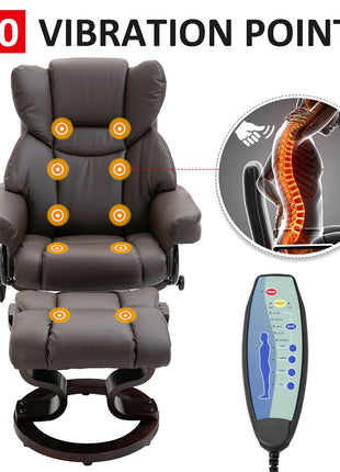 Massage Sofa Recliner Chair w/ Footrest, 10 Vibration Point, Faux PU Leather, Brown