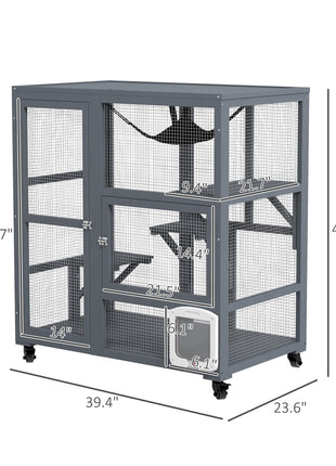 Cat House, Indoor Cat Enclosure on Wheels with Openable Top, 39"