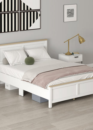 Full Bed Frame with Headboard, Modern Platform Bed Frame with Wooden Slats, No Box Spring Needed, Easy Assembly, White